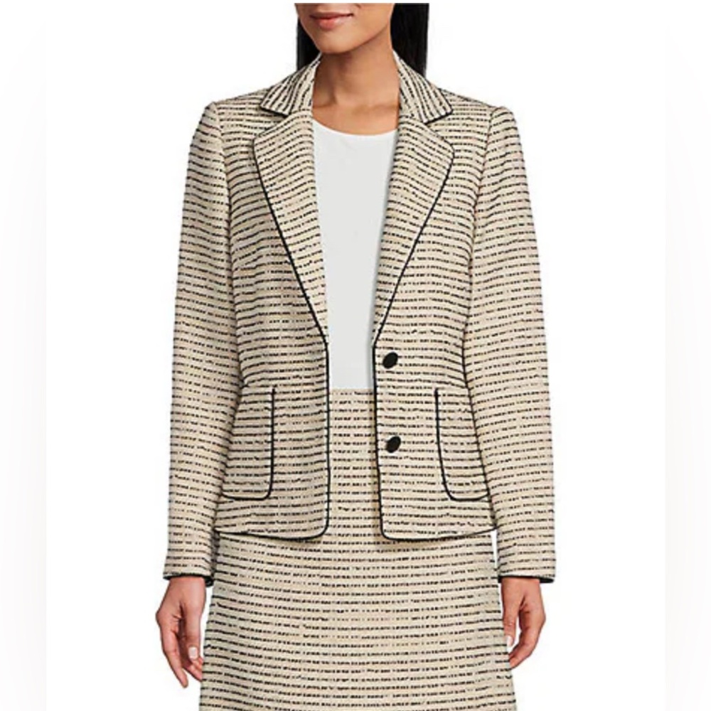 NWT Preston & York Black and White Striped Tweed Jacket Size 14 Academia Office